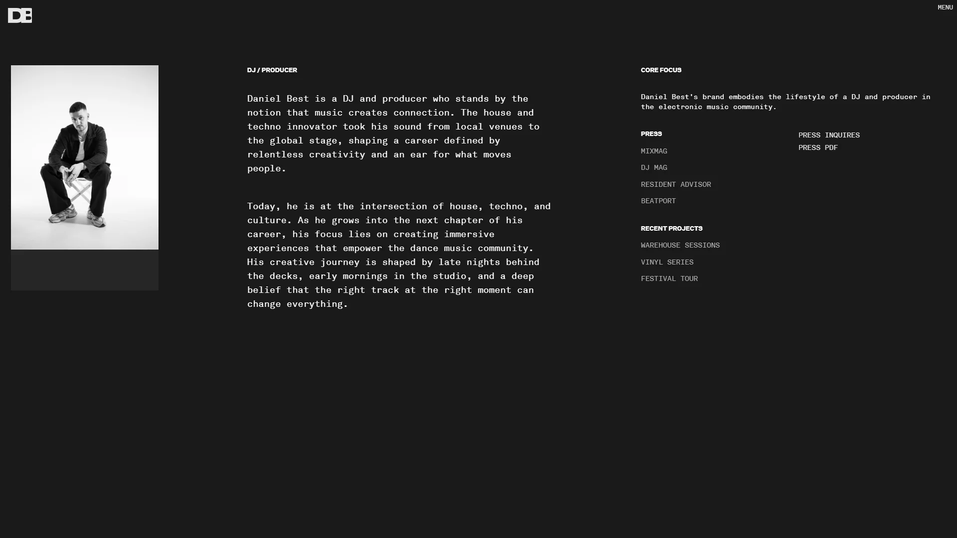 DJ & Producer Website — Daniel Best — Screenshot 2